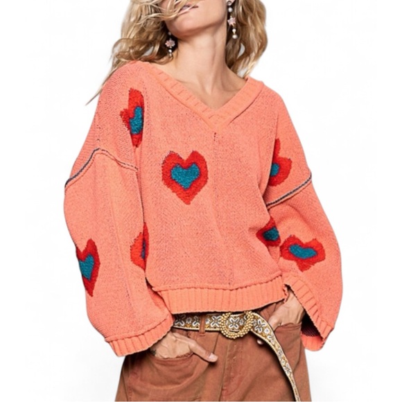 POL Sweaters - POL / Tangerine Heart Chenille Sweater / Boho Casual Tunic Sweater